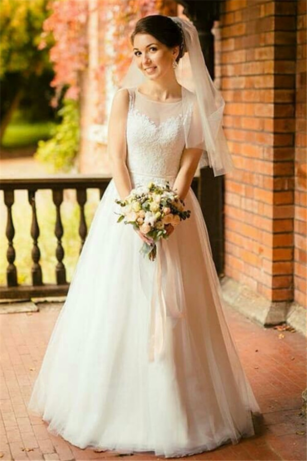 Sexy Sleeveless Tulle Lace Long Wedding Dresses Online-newarrivaldress