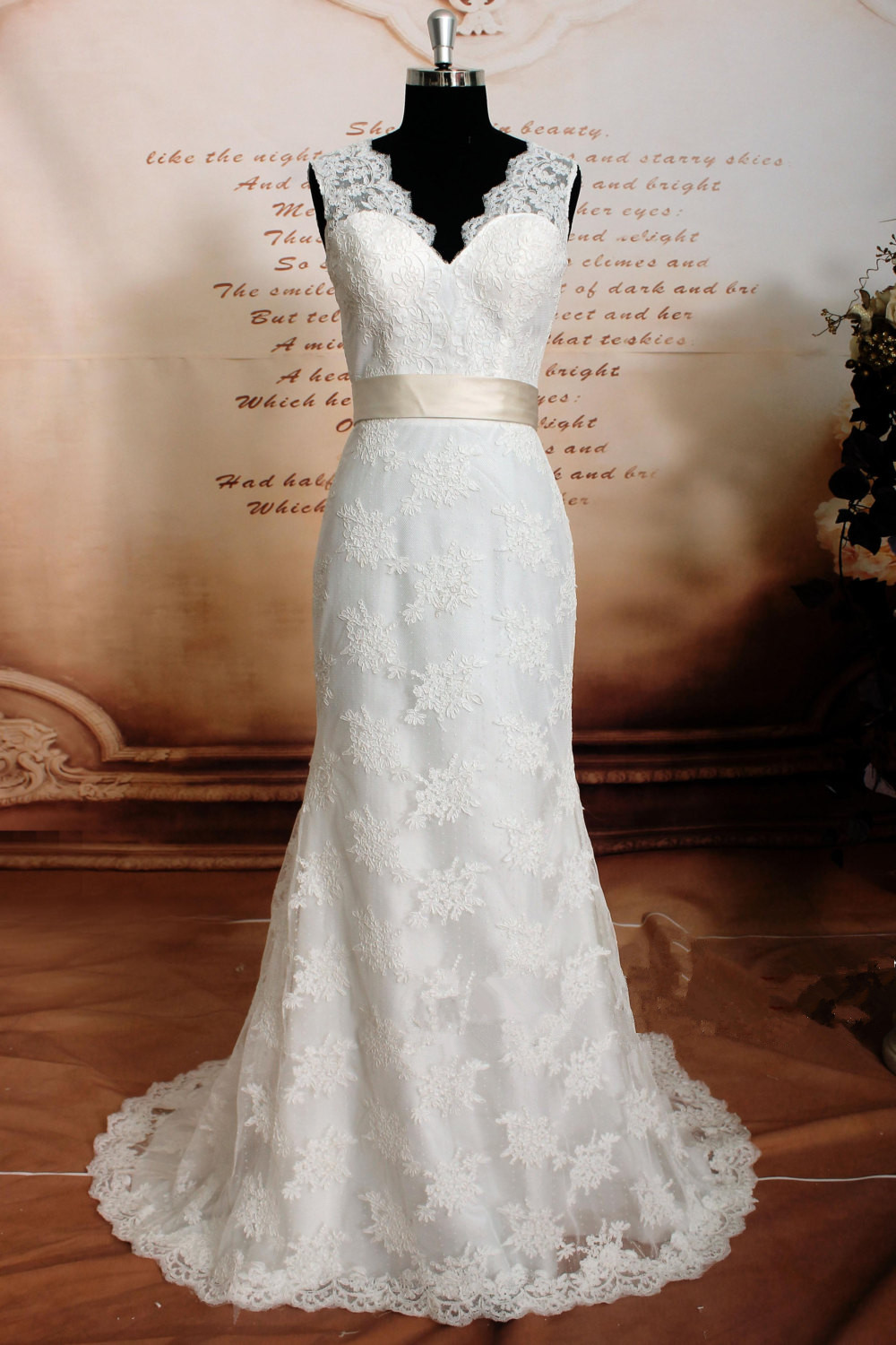 Close-fitting Lace Wedding Dresses | Sleeveless Simple Bridal Gowns with Sash-newarrivaldress