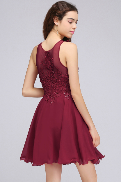 CARLEE | A-line Jewel Short Chiffon Burgundy Homecoming Dresses with Lace Appliques-newarrivaldress