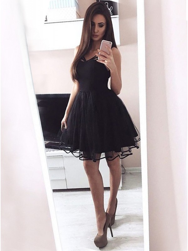 Modern A-line Sleeveless Black Short Straps Homecoming Dress-newarrivaldress