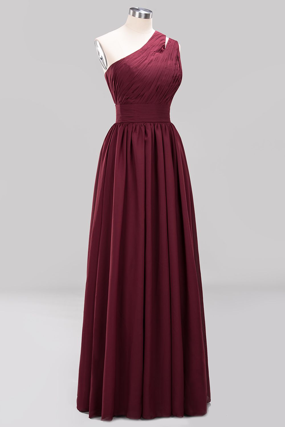 Elegant A-Line Burgundy Chiffon One-Shoulder Sleeveless Ruffles Floor-Length Bridesmaid Dresses-newarrivaldress