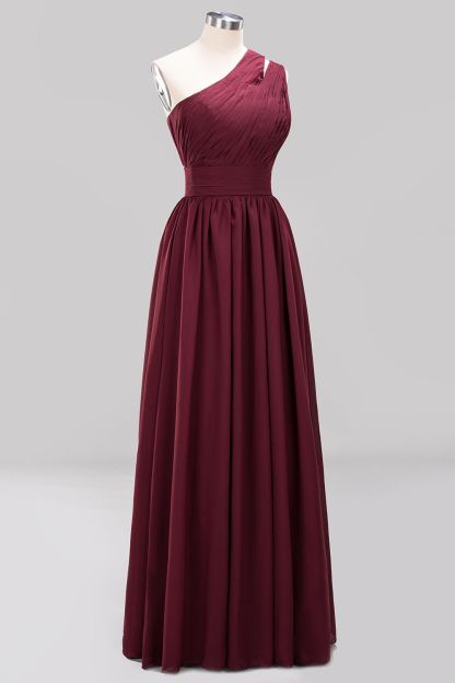 Elegant A-Line Burgundy Chiffon One-Shoulder Sleeveless Ruffles Floor-Length Bridesmaid Dresses-newarrivaldress