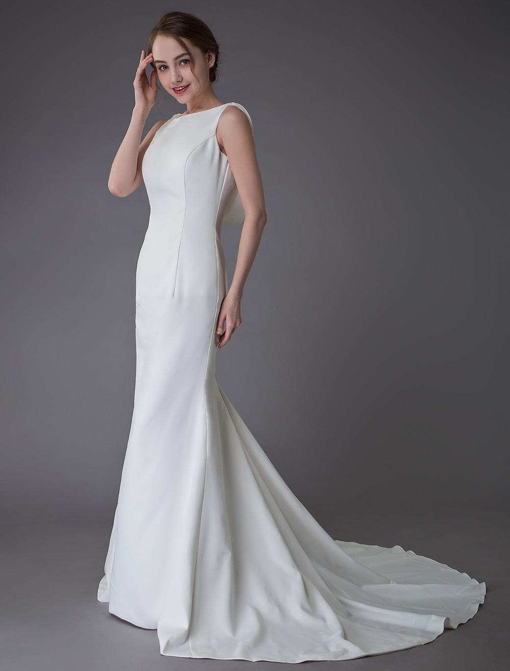 Wedding Dresses Ivory Sheath Simple Bridal Dress Cowl Back Beach Wedding Gowns With Train Exclusive-newarrivaldress