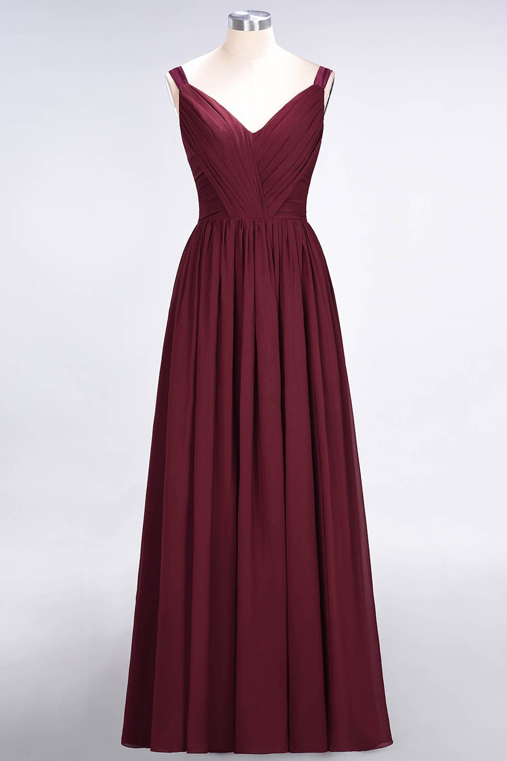 Elegant Princess Chiffon Straps V-Neck Sleeveless Backless Floor-Length Bridesmaid Dress with Ruffles-newarrivaldress