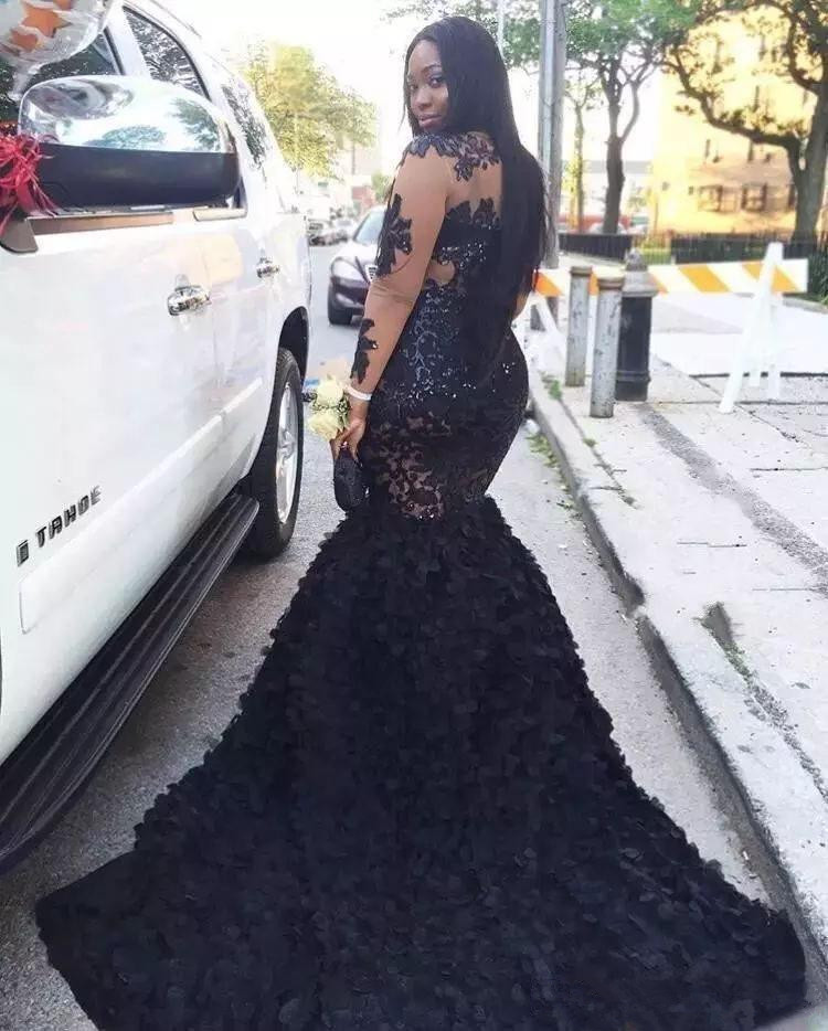 Black Long Sleeve Plus Size Prom Dresses | Appliques Mermaid Long Formal Dresses SK0171-newarrivaldress