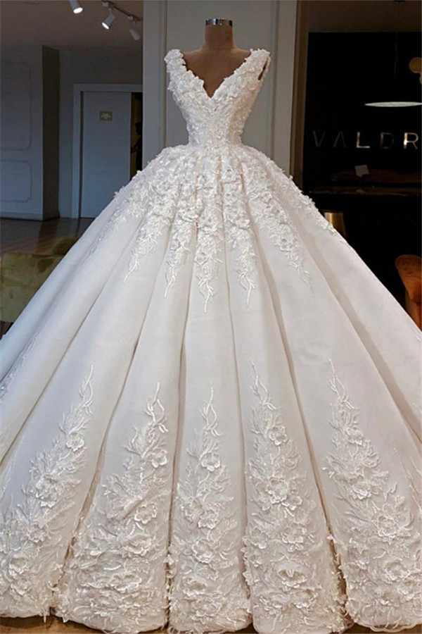 Glamorous V-Neck Sleeveless Wedding Dresses | Lace Bridal Ball Gowns 2021-newarrivaldress