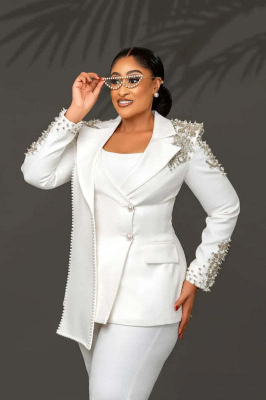 Women Suits 2 Pieces Mother Of The Bride Outfits White with Peaked Lapel-newarrivaldress
