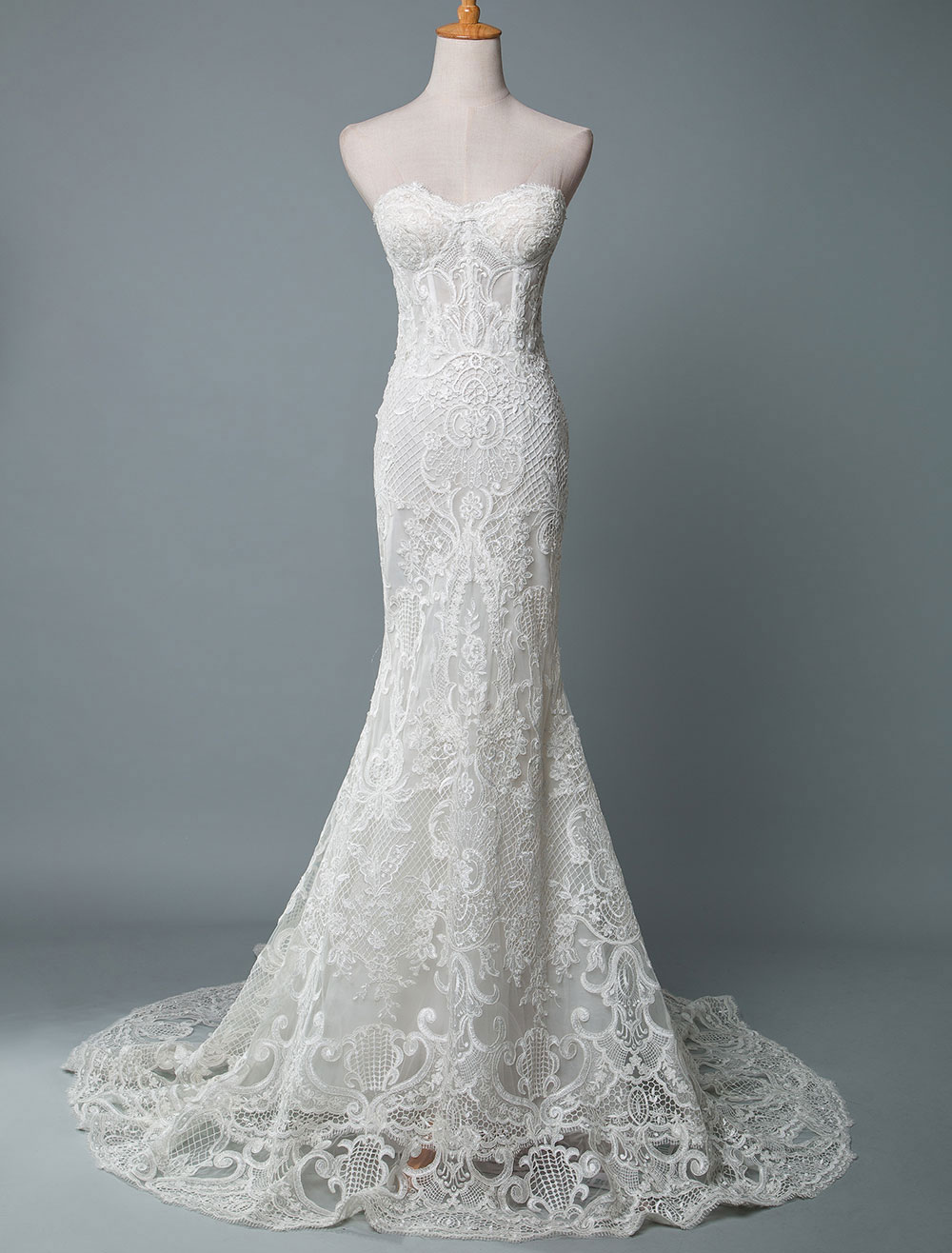 Lace Wedding Dress Mermaid Sweetheart Strapless Sleeveless Floor Length With Train Bridal Dresses-newarrivaldress