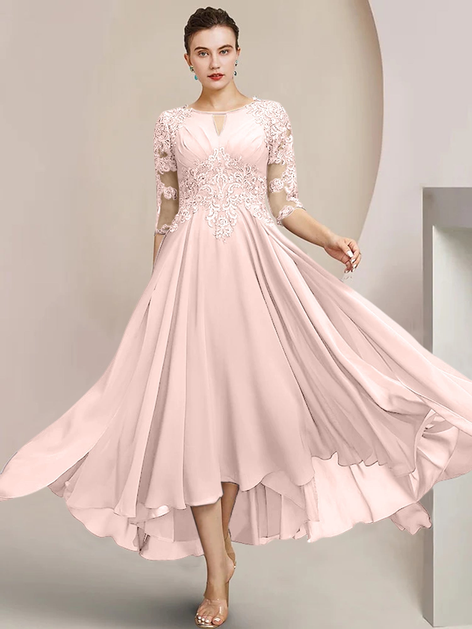 Scoop Neck Tea-Length A-Line Mother of the Bride Princess Dress