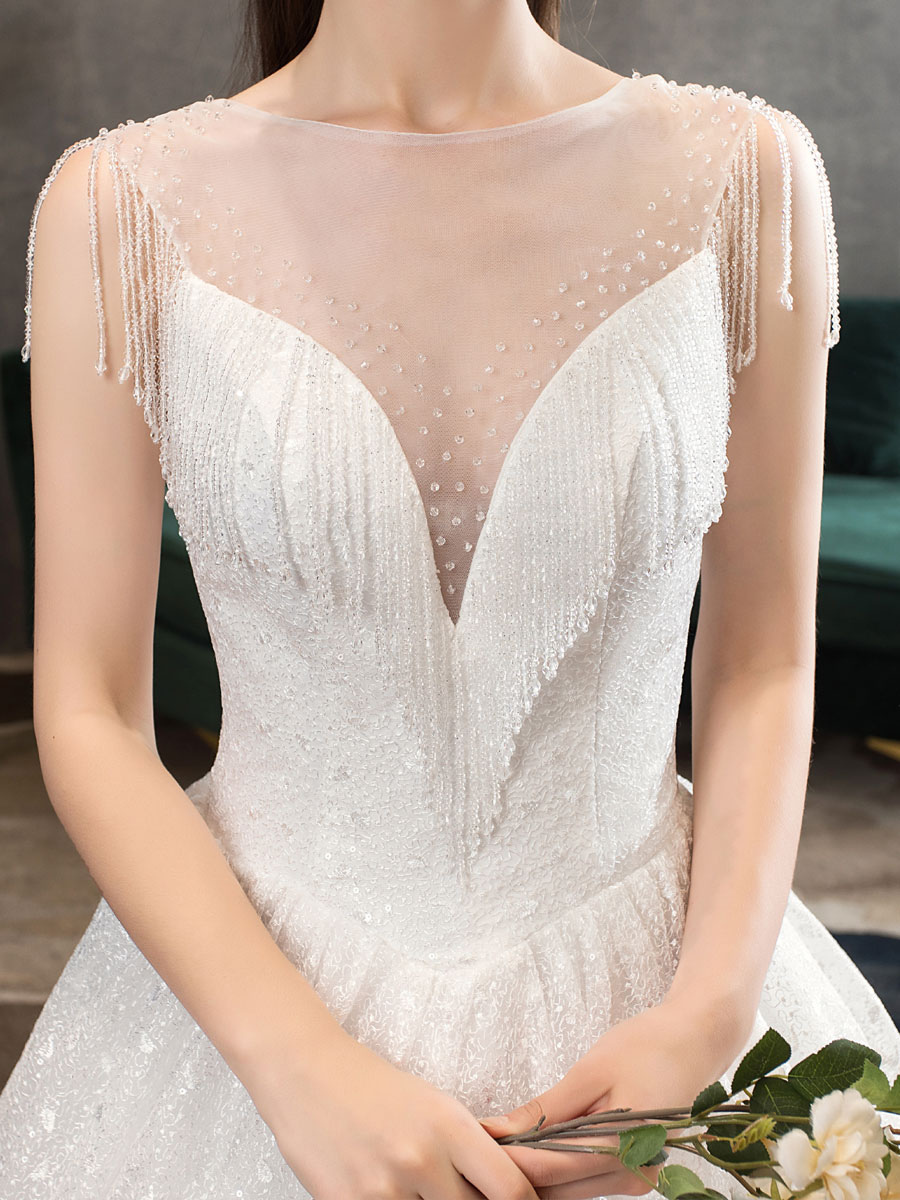 Princess-Wedding-Dresses-Ivory-Illusion-Neck-Beaded-Sleeveless-Floor-Length-Bridal-Gown-newarrivaldress