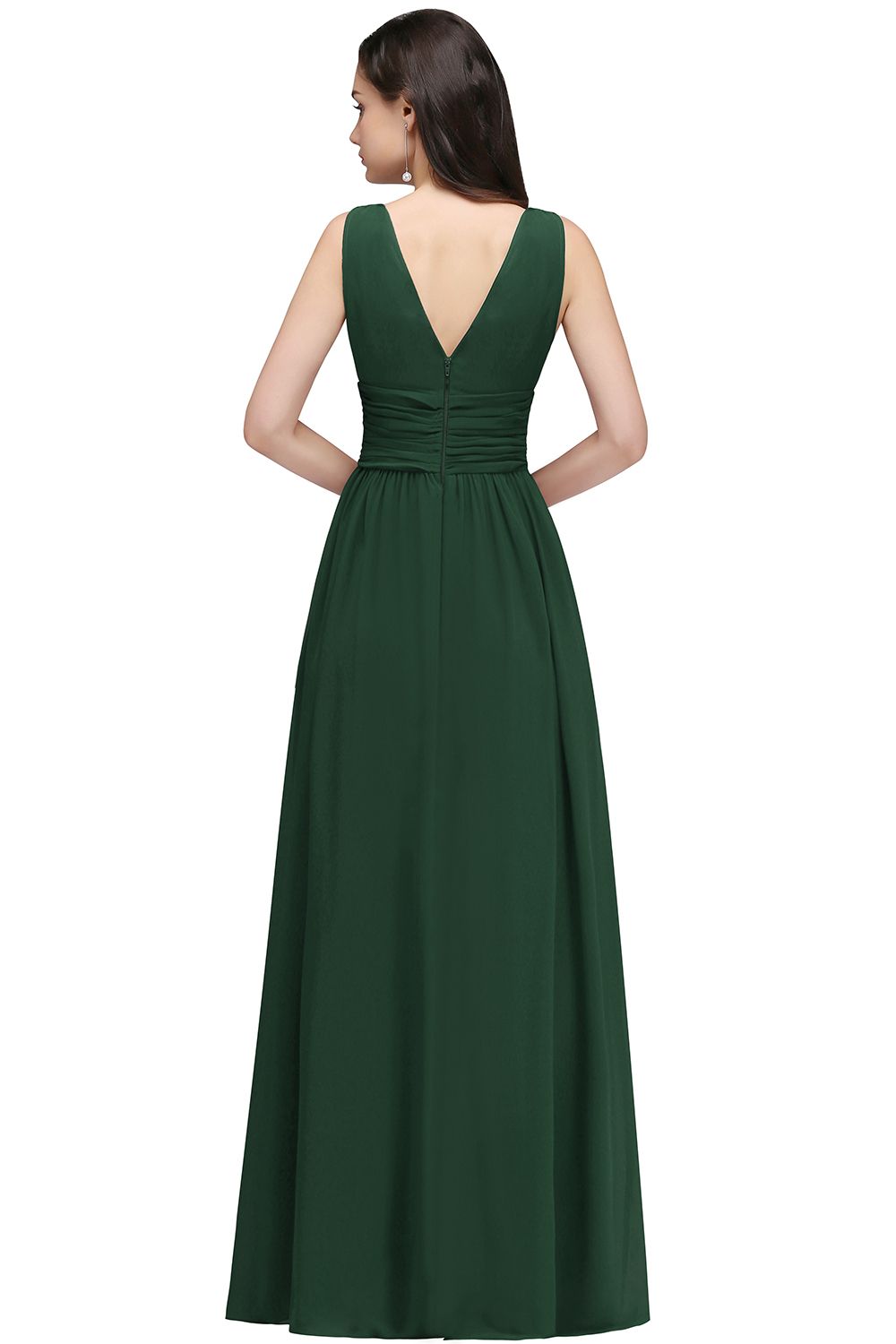 Ruched Chiffon A-line V-Neck Burgundy Evening Dresses