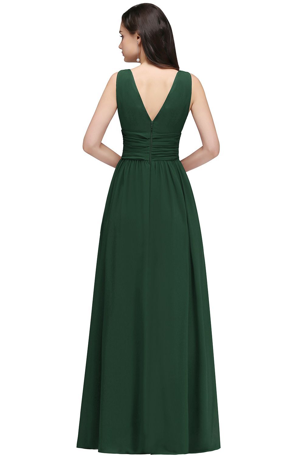 Ruched Chiffon A-line V-Neck Burgundy Evening Dresses