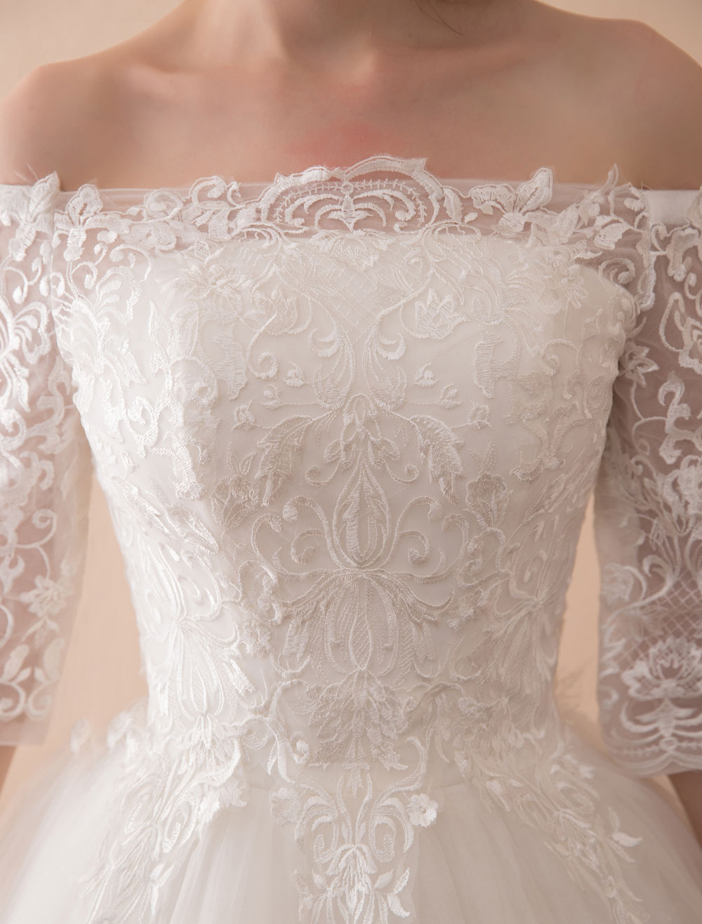 Wedding Dresses Princess Lace Off The Shoulder Bridal Gown Half Sleeve Floor Length Bridal Dress-newarrivaldress