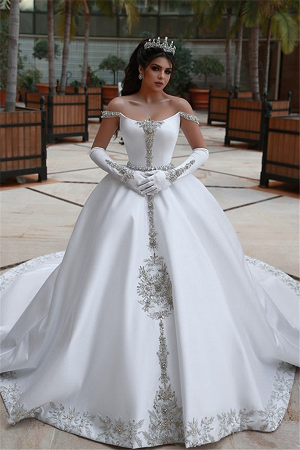 Luxury Off The Shoulder Sleeveless Appliques Ball Gown Wedding Dresses-newarrivaldress