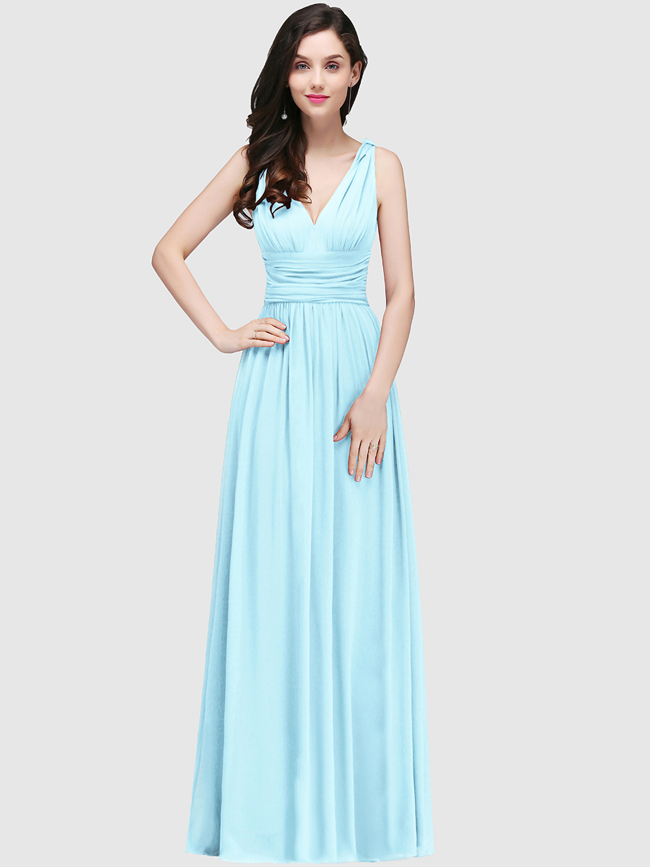 Ruched Chiffon A-line V-Neck Burgundy Evening Dresses