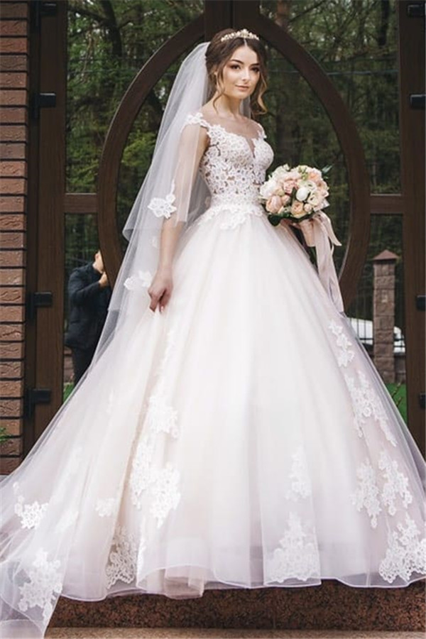Elegant Lace V-Neck Appliques Sleeveless Wedding Dresses-newarrivaldress
