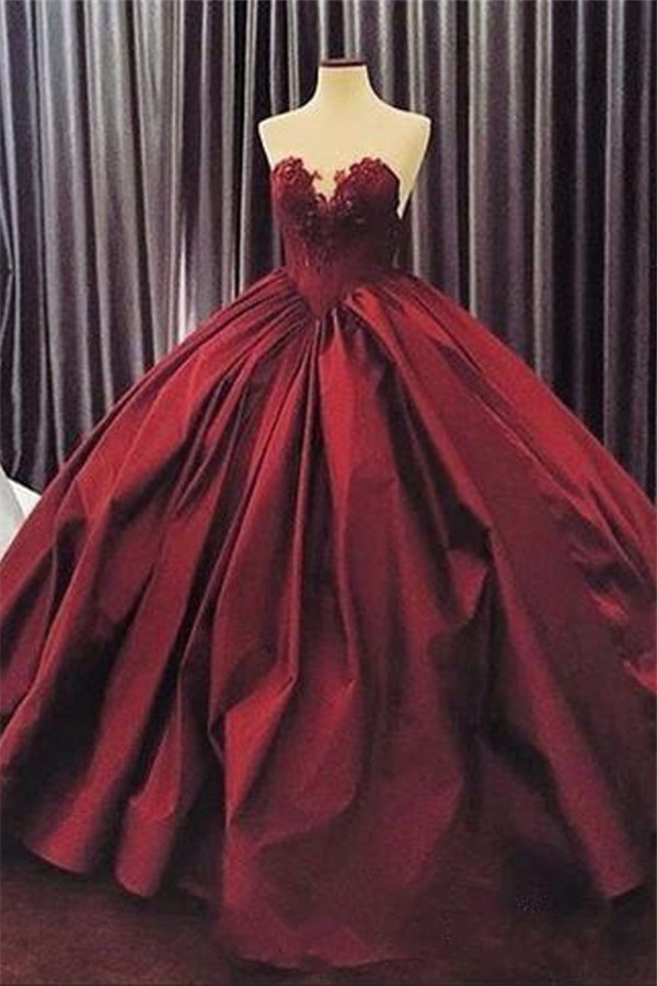 Elegant Sweetheart Ball Gown Evening Dress | Sleeveless Appliques Burgundy Prom Dresses-newarrivaldress