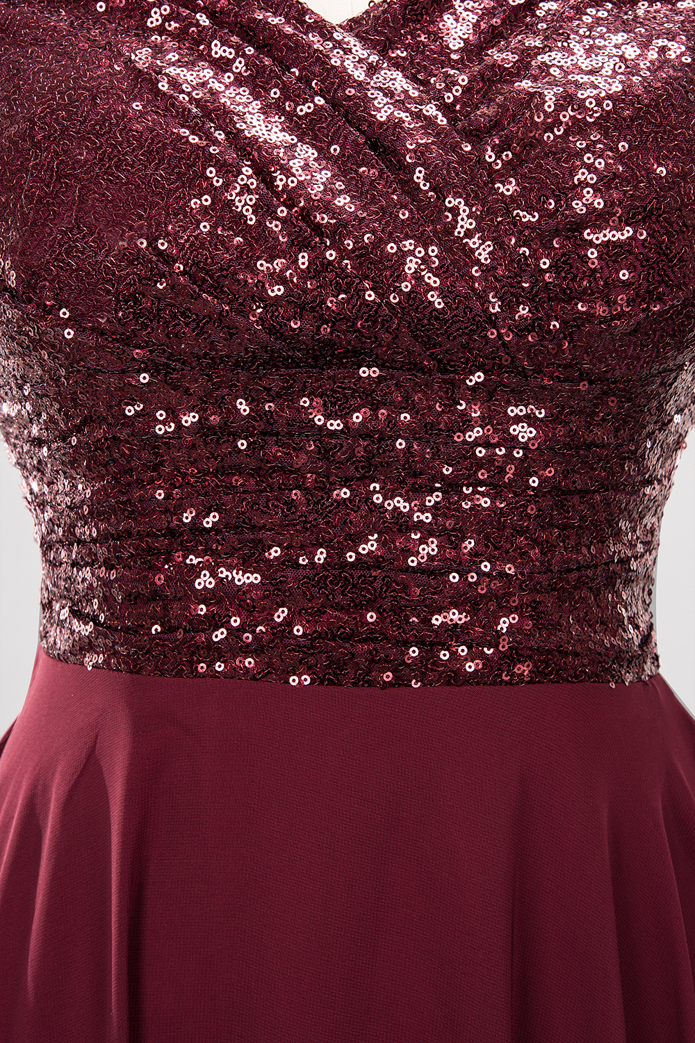Elegant A-Line Burgundy Chiffon Sequined V-Neck Sleeveless Ruffles Floor-Length Bridesmaid Dresses-newarrivaldress