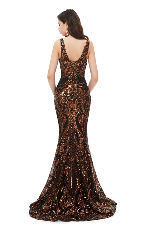 Gorgeous V-Neck Sequins Mermaid Prom Dress Sleeveless Long Evening Dress-newarrivaldress