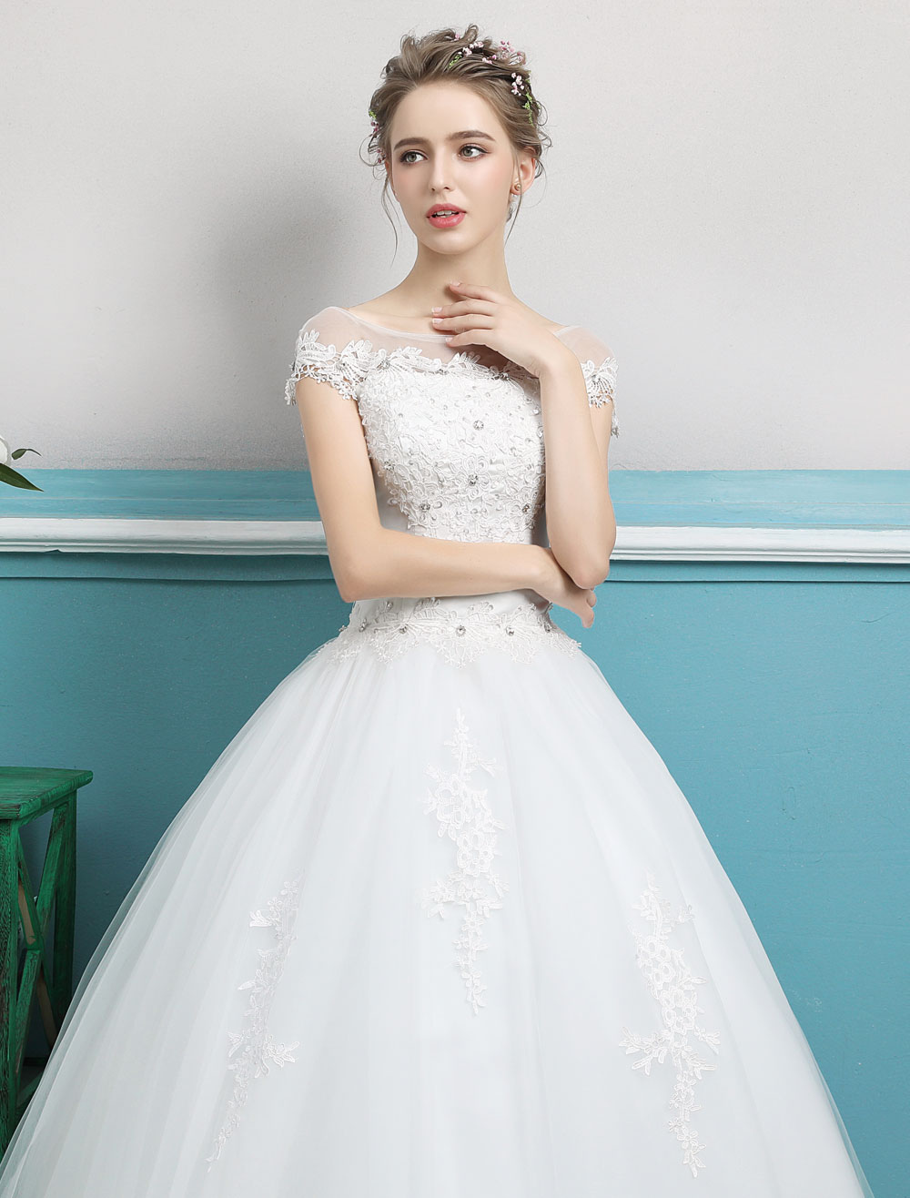 Princess Wedding Dresses Ball Gowns Lace Beaded Ivory Floor Length Bridal Dress-newarrivaldress