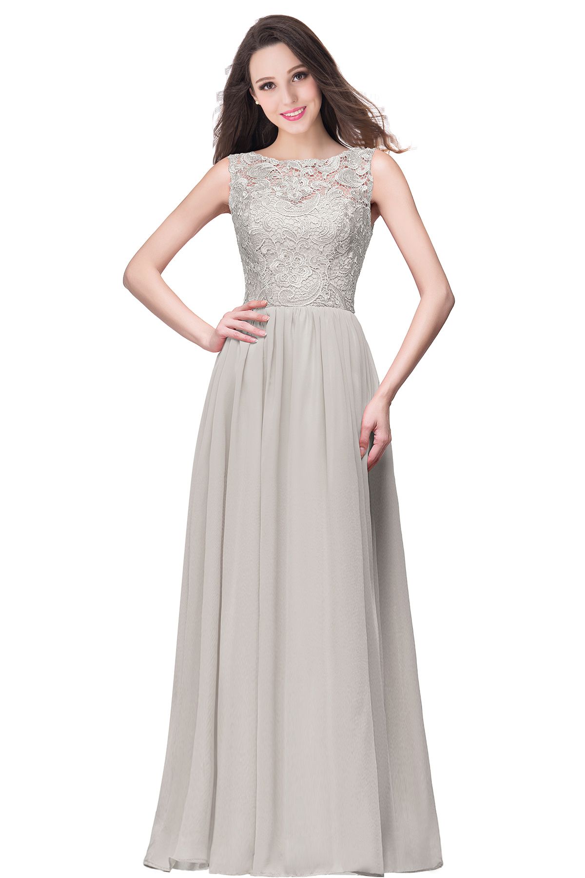ELYSE | A-line Sleeveless Crew Floor-length Lace Top Chiffon Prom Dresses-newarrivaldress