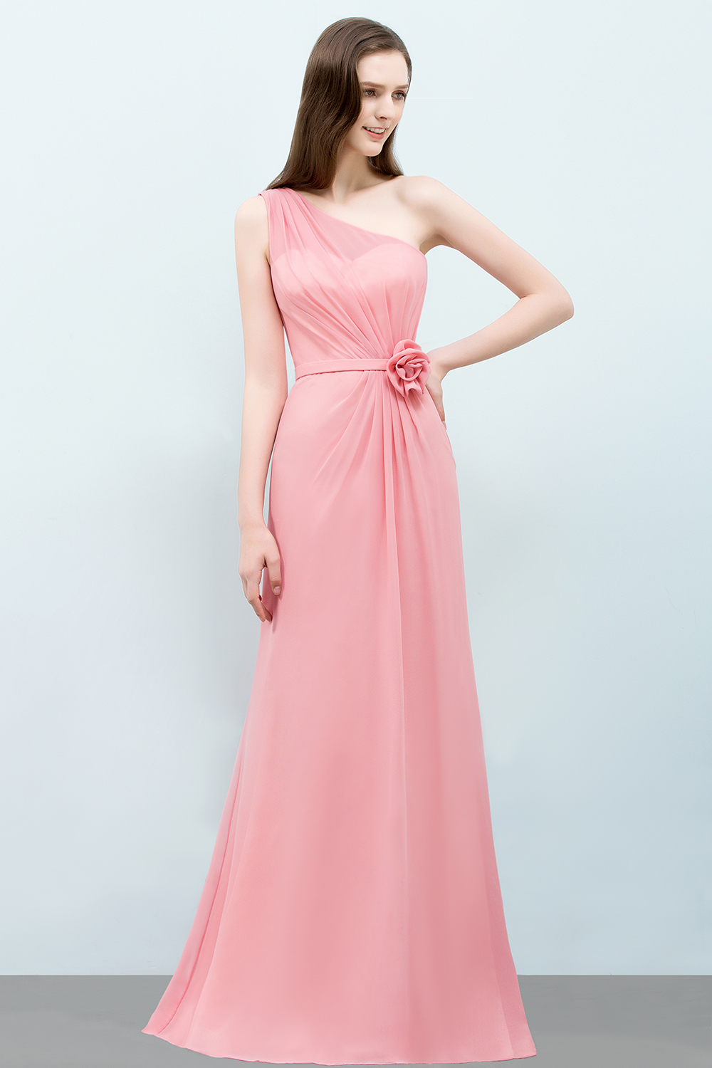 SHERA | Mermaid Floor Length One-shoulder Ruffled Chiffon Bridesmaid Dresses with Flower-newarrivaldress