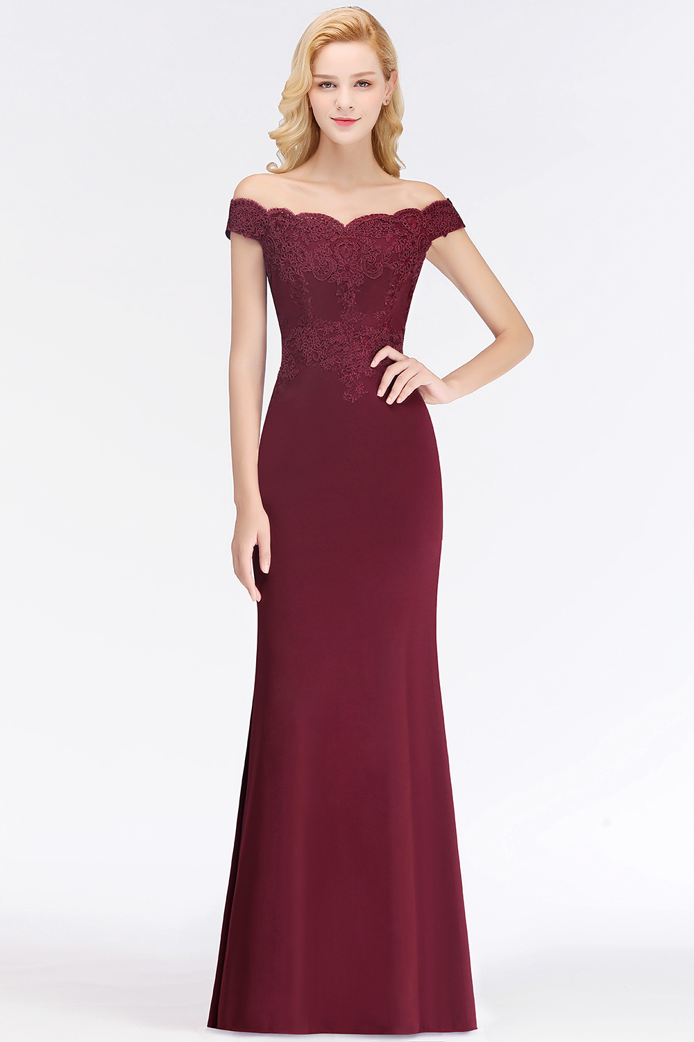 NOLA | Mermaid Off-the-shoulder Long Appliques Satin Bridesmaid Dresses-newarrivaldress