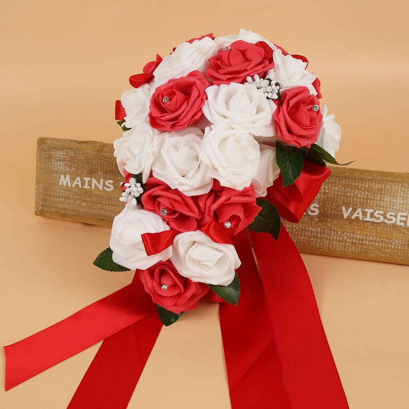 Colorful Silk Rose Wedding Bouquet with Ribbons | Newarrivaldress.com
