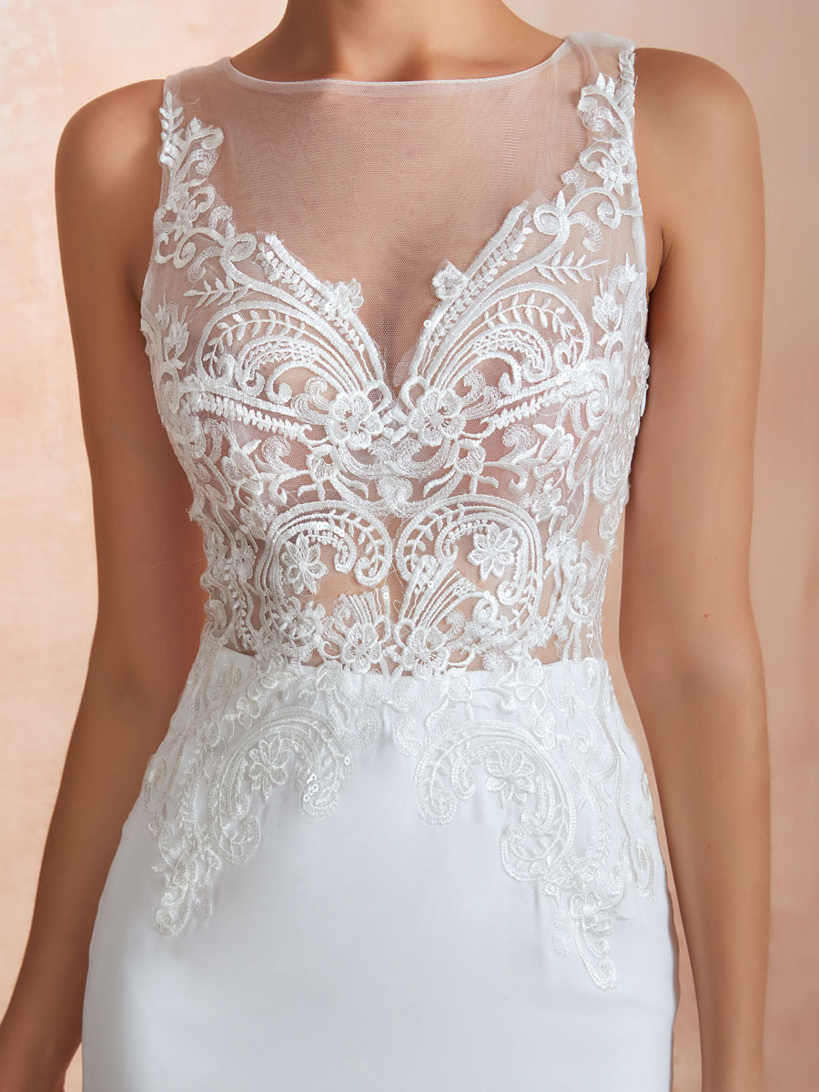 Wedding Dress 2021 Mermaid Sleeveless Lace Appliqued Beach Bridal Gowns With Train-newarrivaldress
