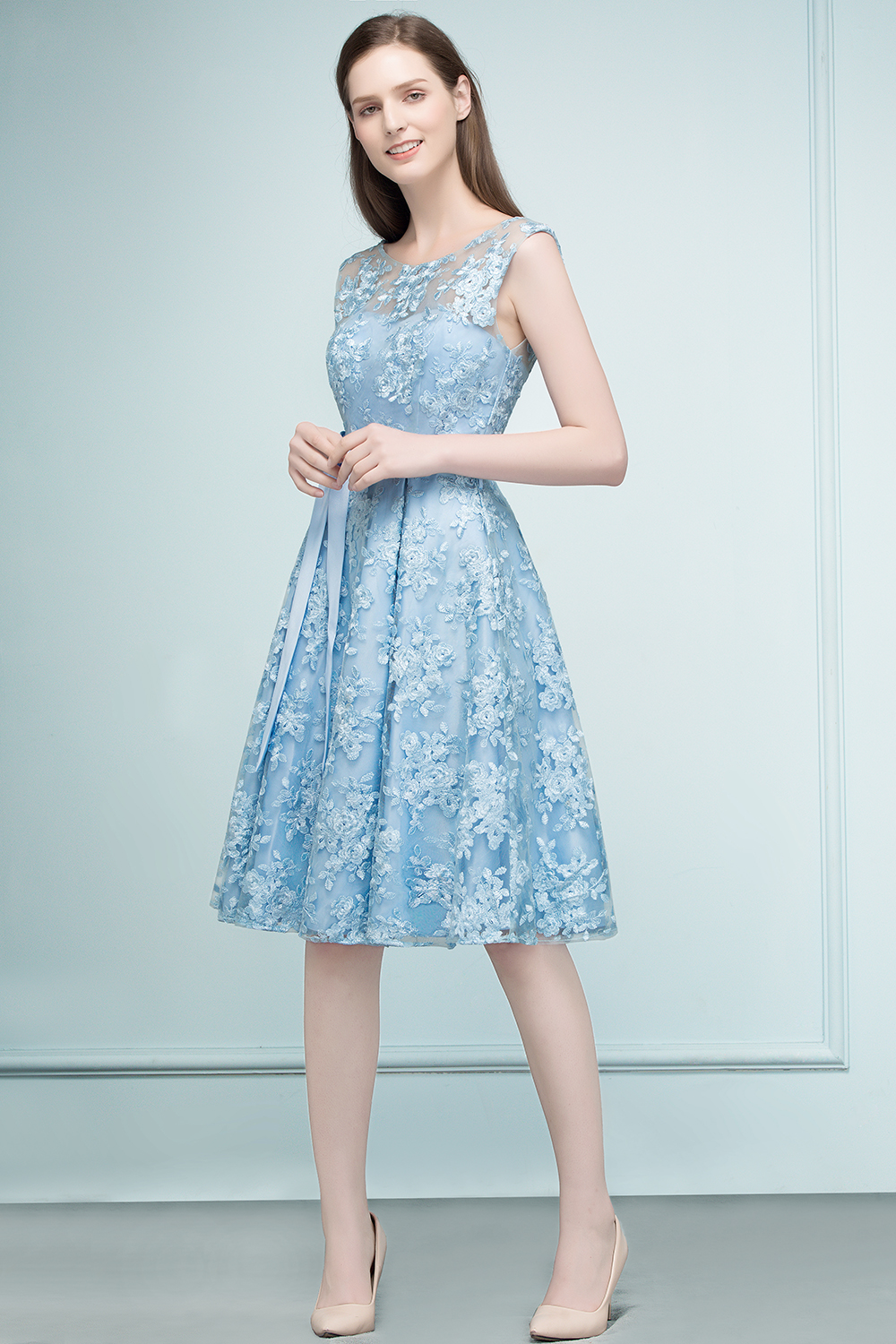 RENATA | A-line Sleeveless Knee Length Appliques Homecoming Dresses with Robbin Sash-newarrivaldress