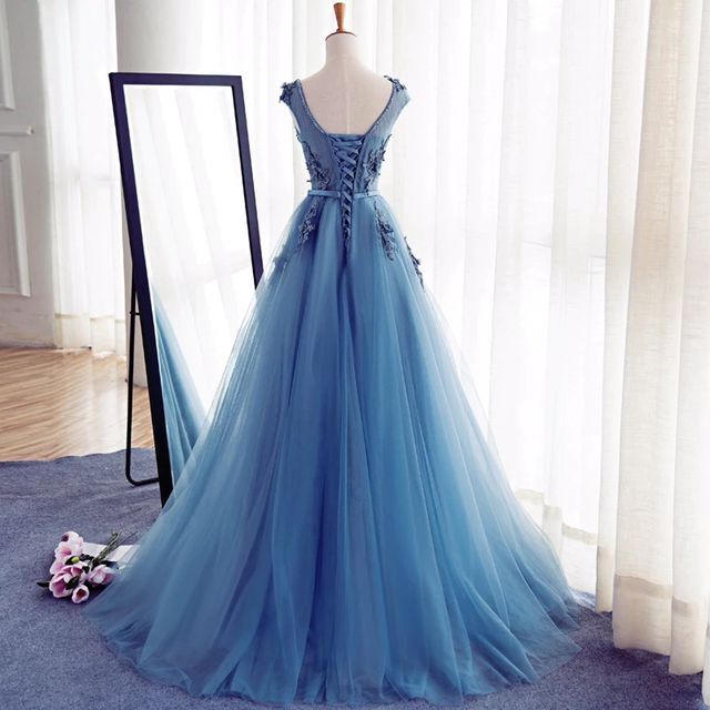 Elegant Illusion Sleeveless Lace Appliques Custom Made A-line Lace-up Prom Dresses-newarrivaldress