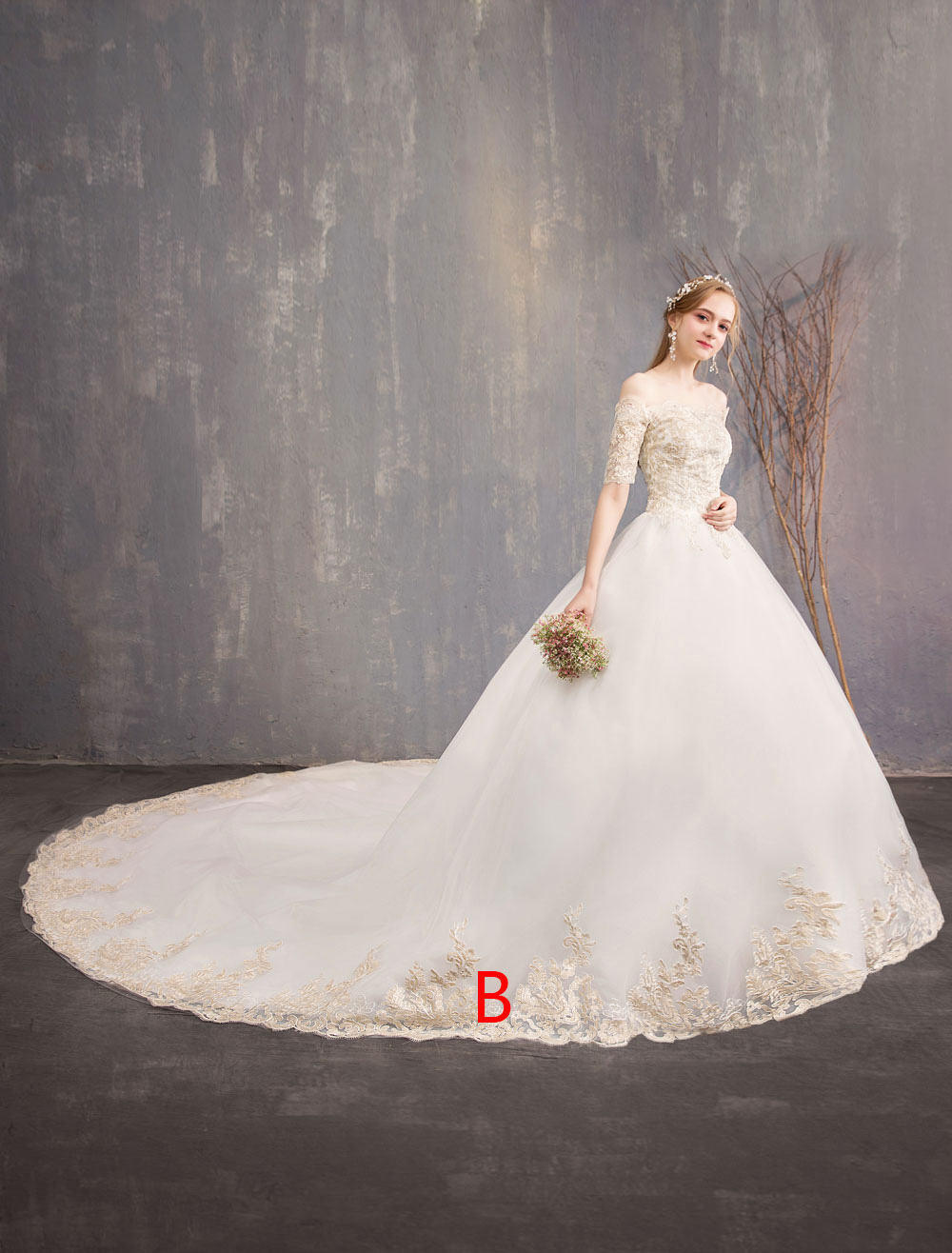 Tulle Wedding Dress Off The Shoulder Half Sleeve Princess Bridal Gown-newarrivaldress
