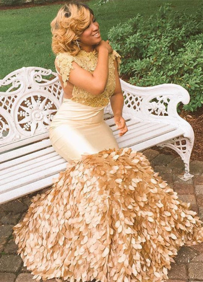 Stylish Round Neck Lace Appliques Short Sleeves Sexy Mermaid Floor-Length Prom Dresses-newarrivaldress