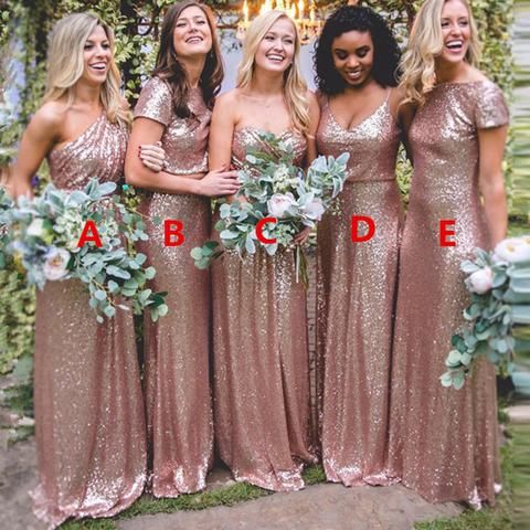 Sexy Sequin Bridesmaid Dresses | Rose Gold Long Wedding Guest Dresses-newarrivaldress