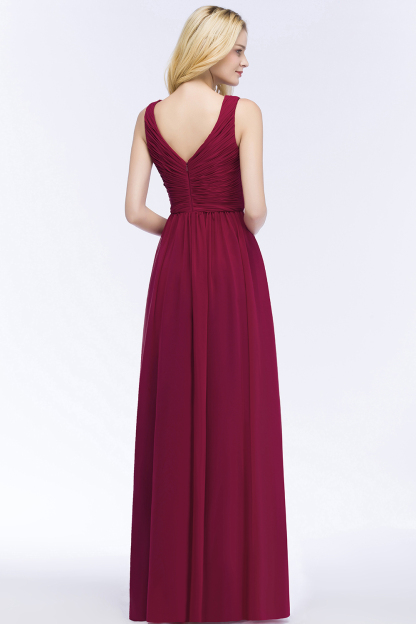 PATIENCE | A-line Floor Length V-neck Sleeveless Ruffled Chiffon Bridesmaid Dresses-newarrivaldress