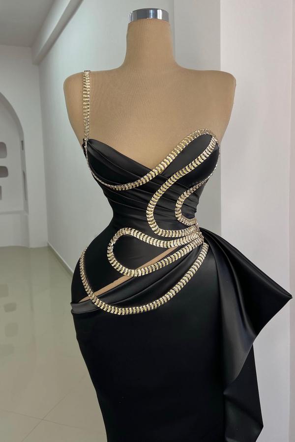 Chic Sweetheart Black Mermaid Prom Dress Crystals Straps Bodycon Party Dress-newarrivaldress