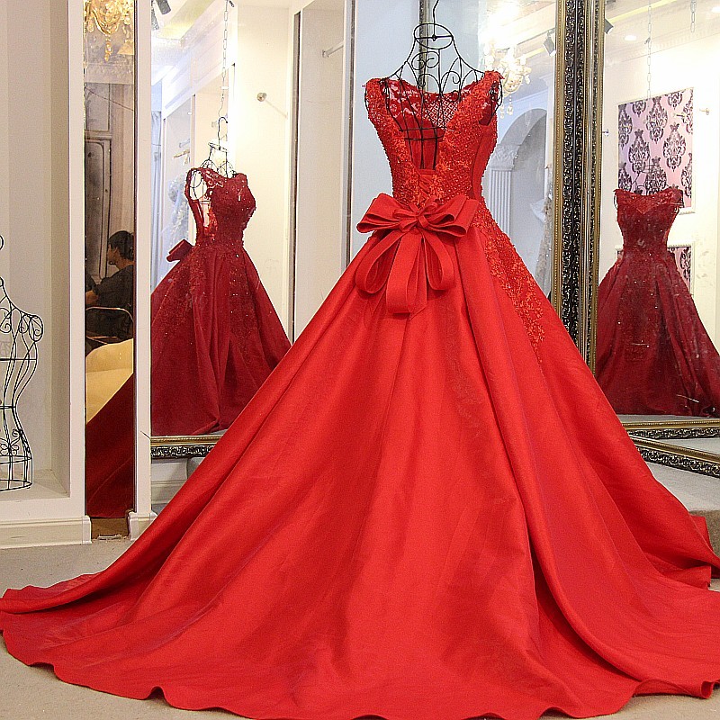 Elegant Red Bateau Sleeveless Backless Floor-Length Evening Gown With Bow-newarrivaldress