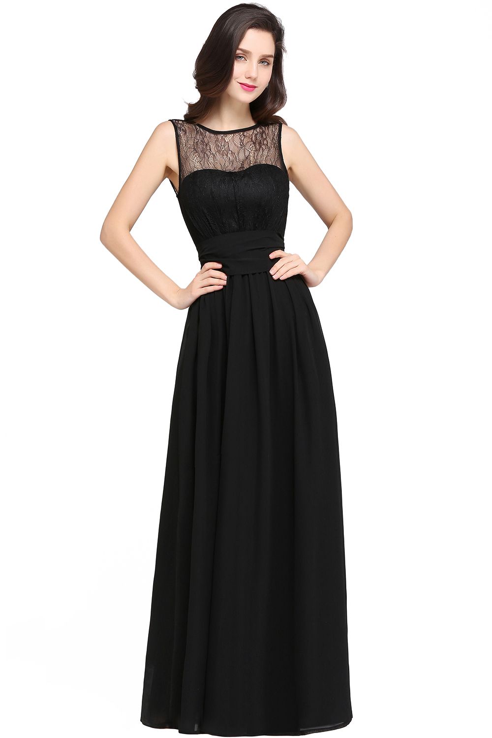 Elegant A-line Floor-length Chiffon Simple Evening Dress Sleeveless-newarrivaldress