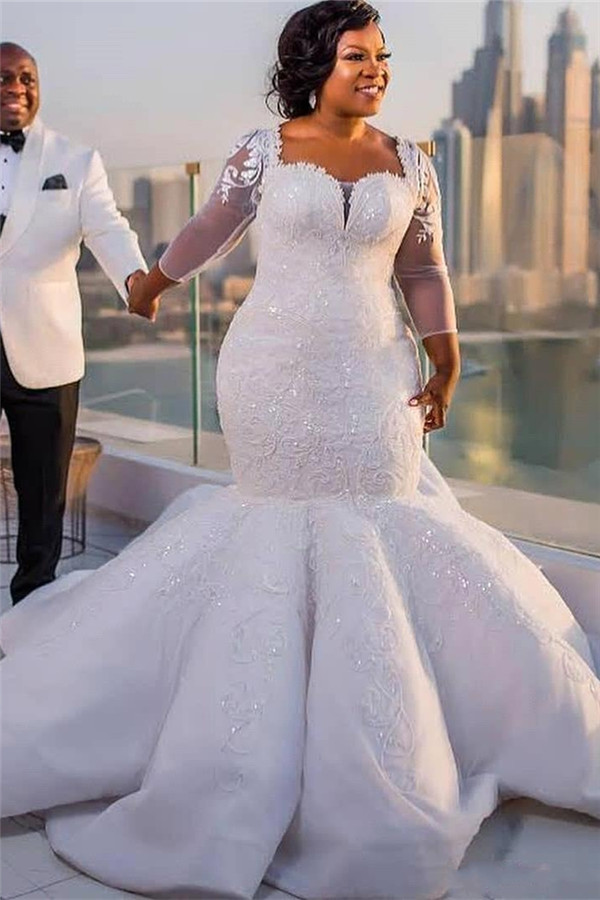 Sexy Mermaid Lace Wedding Dresses | Chapel Train Long Sleeve Lace Appliques Bridal Gowms-newarrivaldress