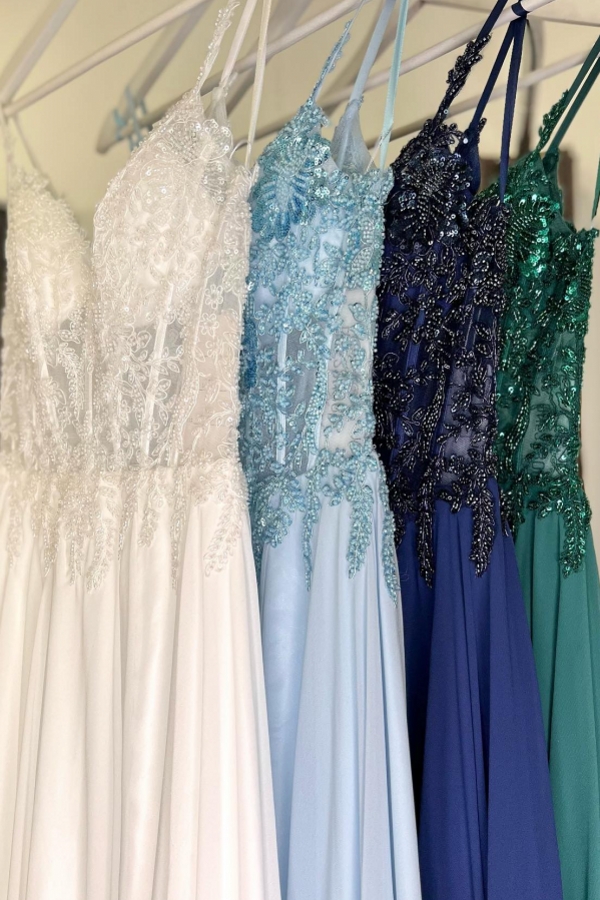 Elegant Dark Green Sweetheart Chiffon Aline Evening Dress Side Slit Lace Floor Length Formal Dress with Straps-newarrivaldress