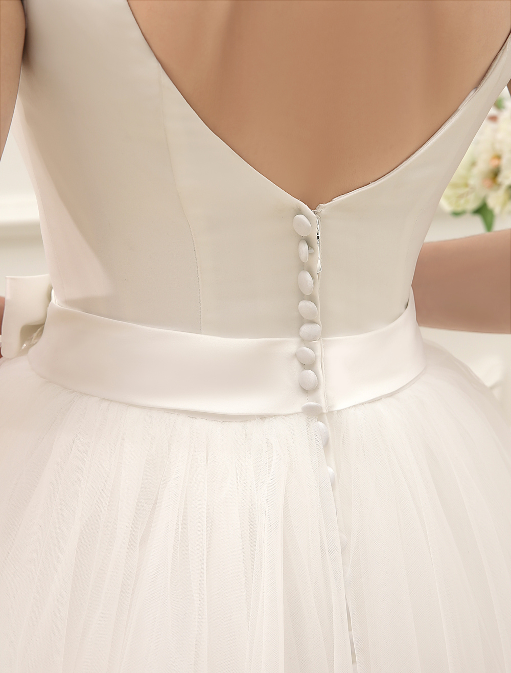 Simple Wedding Dresses Satin Square Neck Applique Short Bridal Dress With Beading Bow Sash Exclusive-newarrivaldress