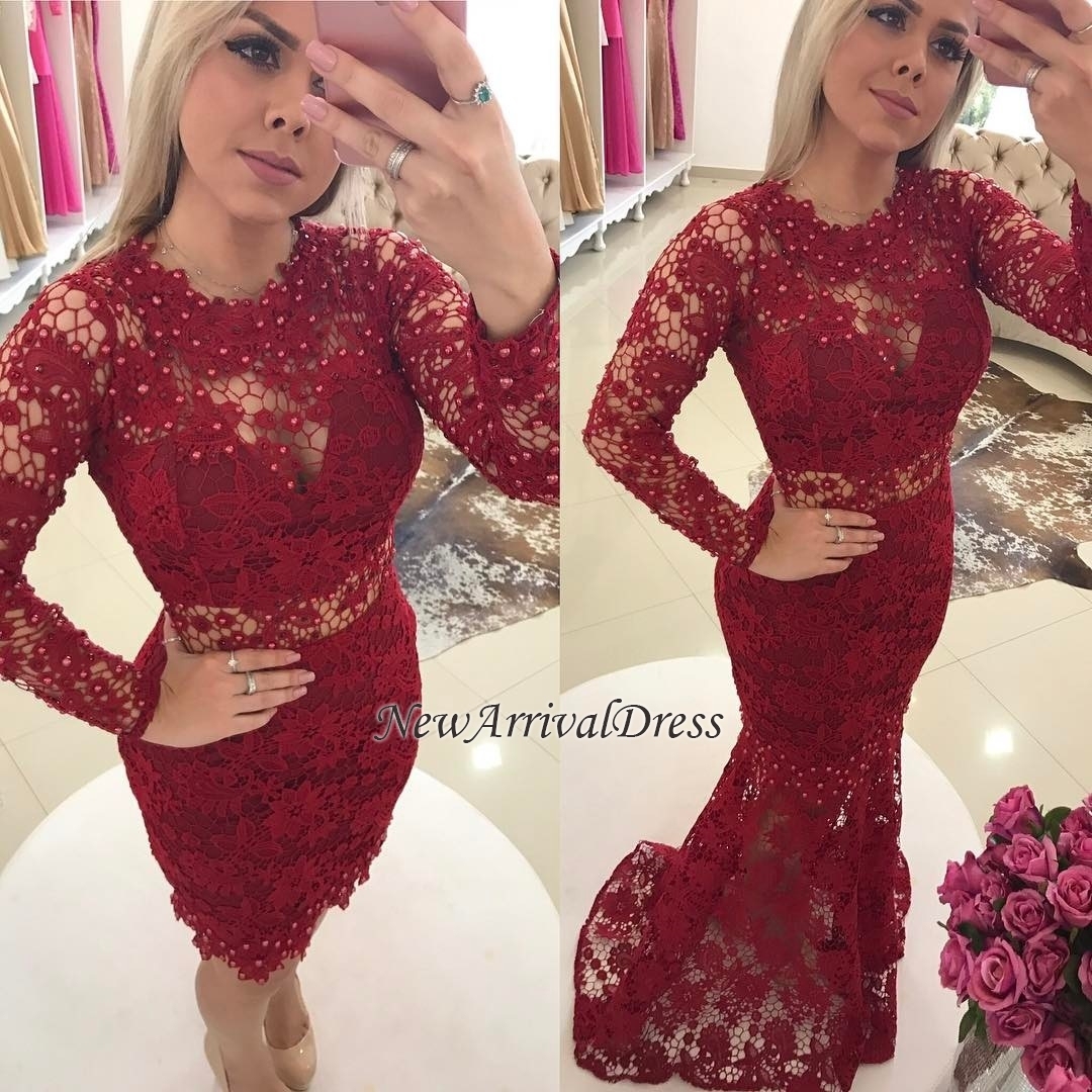 Jewel Pearls Sleeves Lace Luxury Mermaid Long Prom Dresses-newarrivaldress