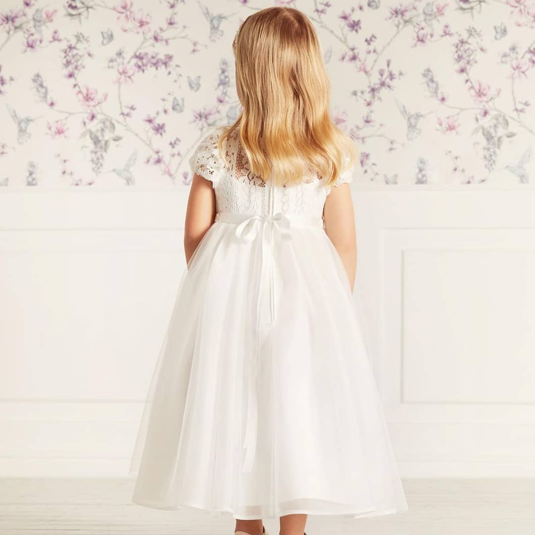 Cute Jewel Puffy Sleeves A-line Lace Tulle White Flower Girl Dresses with Belt-newarrivaldress