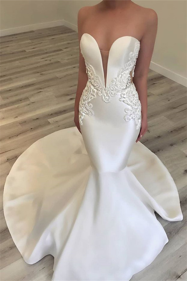Elegant Sweetheart Mermaid Satin Bridal Gowns | Sexy Lace Open Back Wedding Dresses 2021 BC0628-newarrivaldress