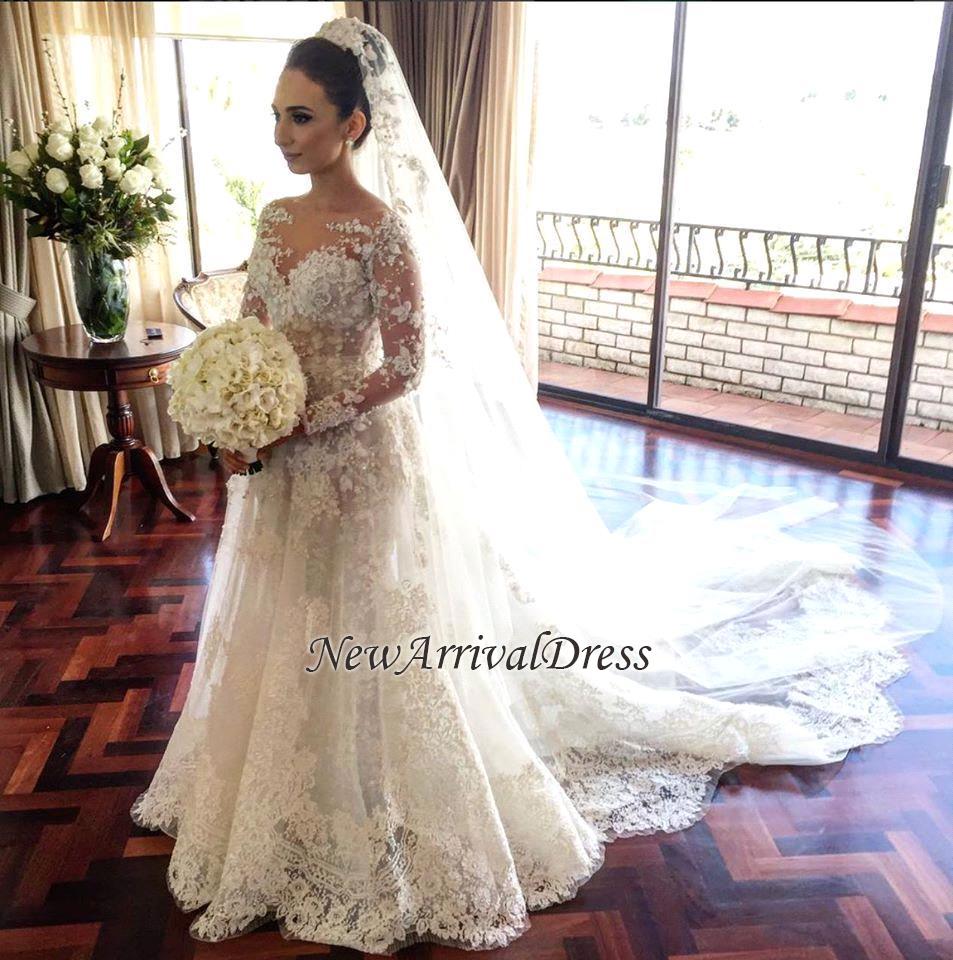 Tulle Beadings Sleeve Royal Long Glamorous Wedding Dress-newarrivaldress