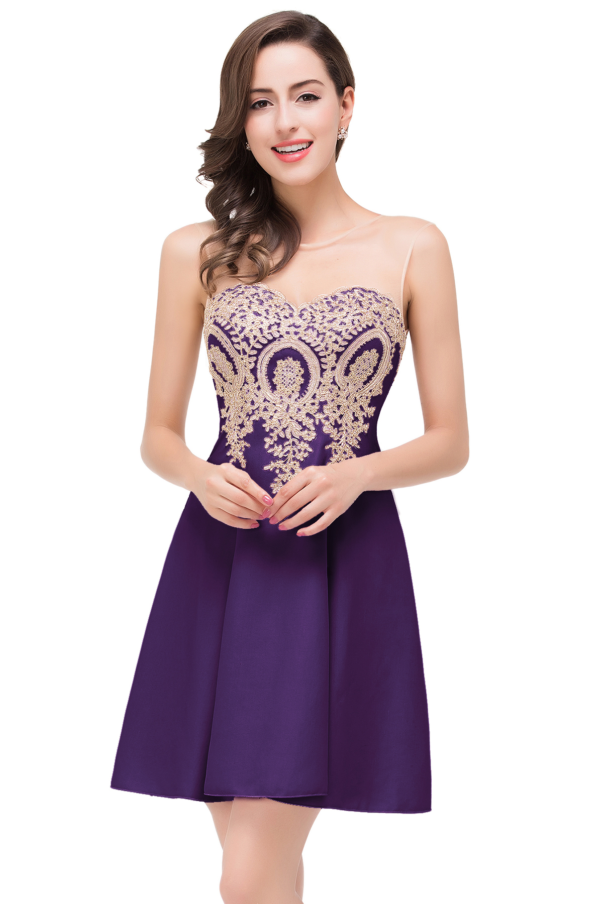 ESTHER | A-line Sleeveless Chiffon Short Prom Dresses with Appliques-newarrivaldress