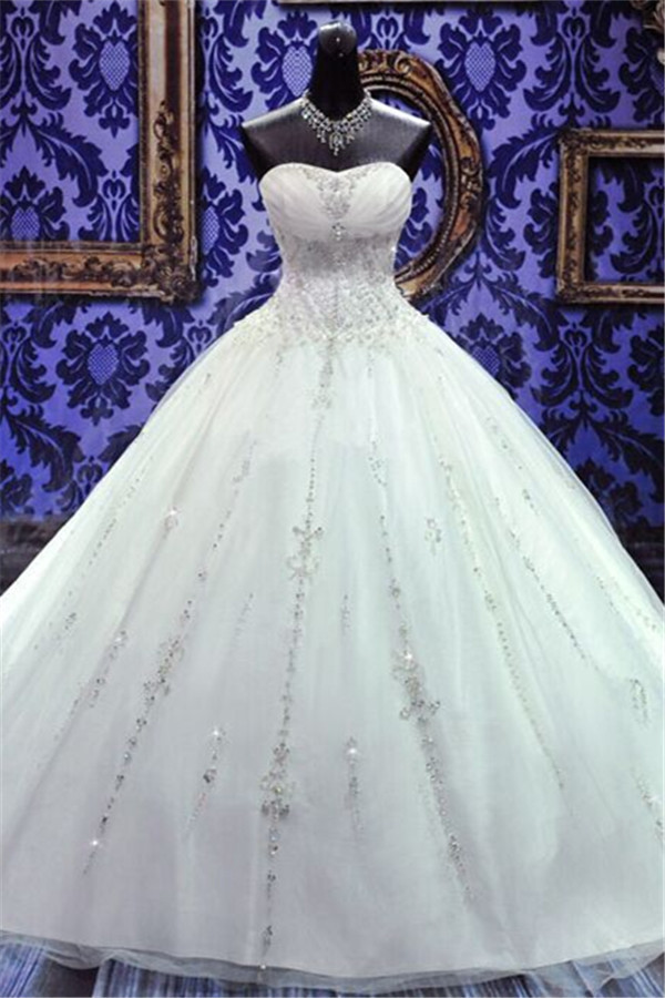New Ball Gown Crystals Princess Wedding Dresses Sweetheart Neck -up Back Luxury Wedding Gowns-newarrivaldress