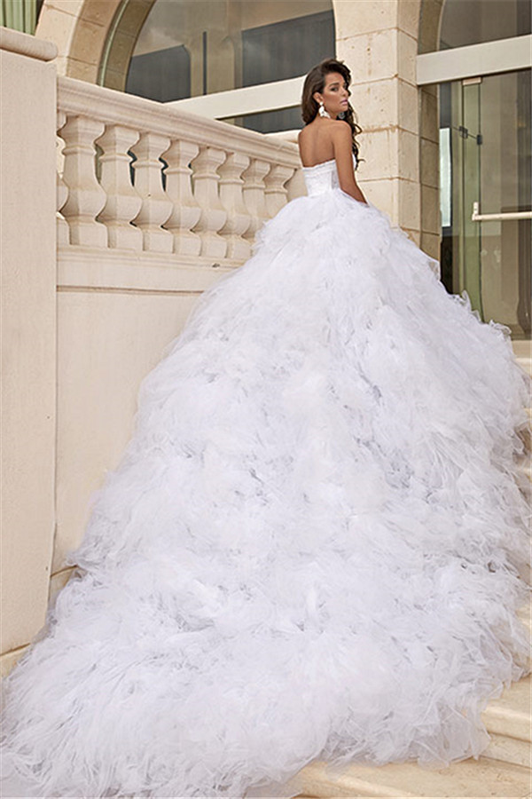 Tulle White Sweetheart Wedding Dresses Chapel Train Sleeveless Bridal Dreses-newarrivaldress