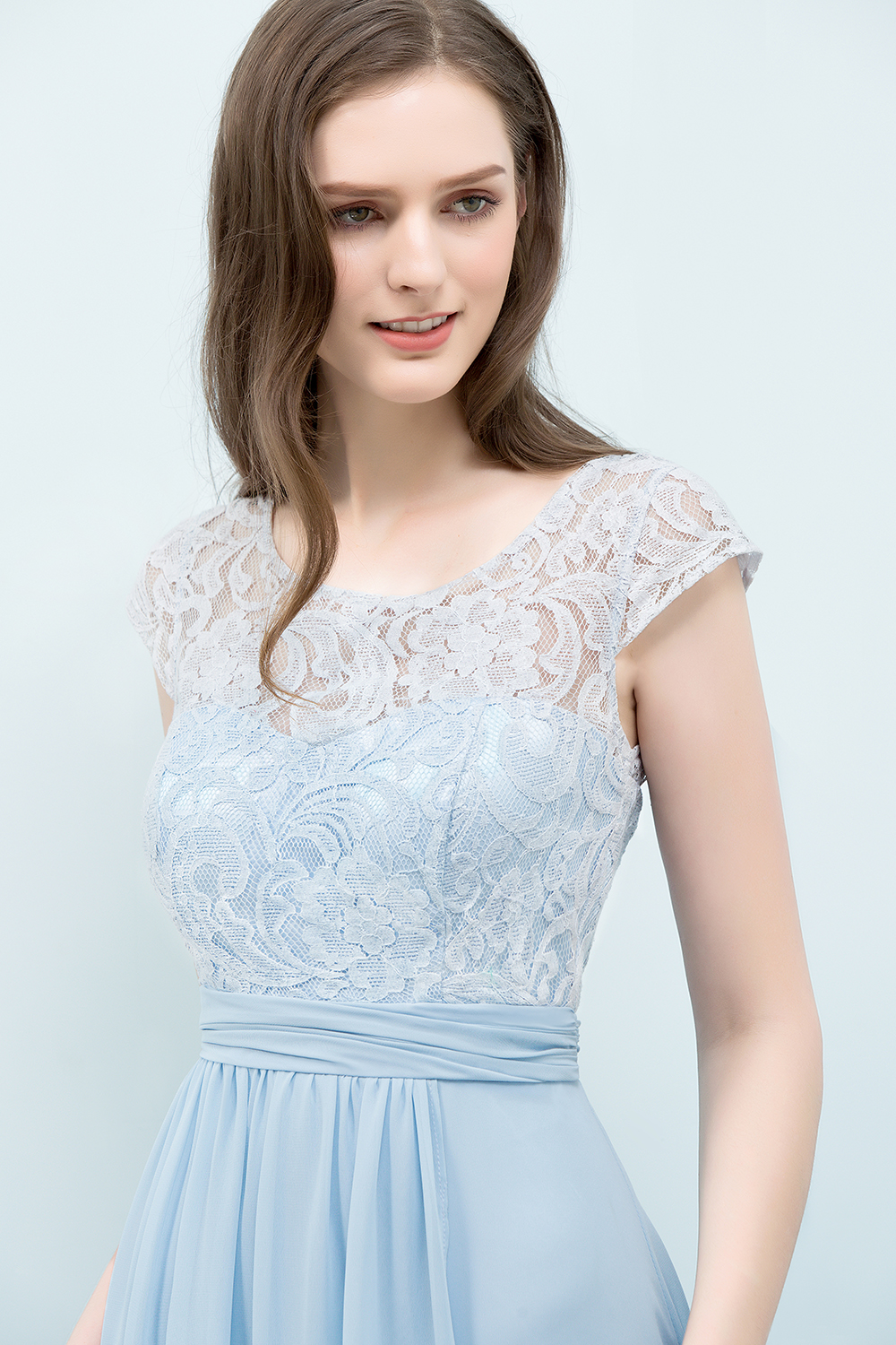 SHIRLEY | A-line Long Cap Sleeves Lace Top Chiffon Bridesmaid Dresses-newarrivaldress