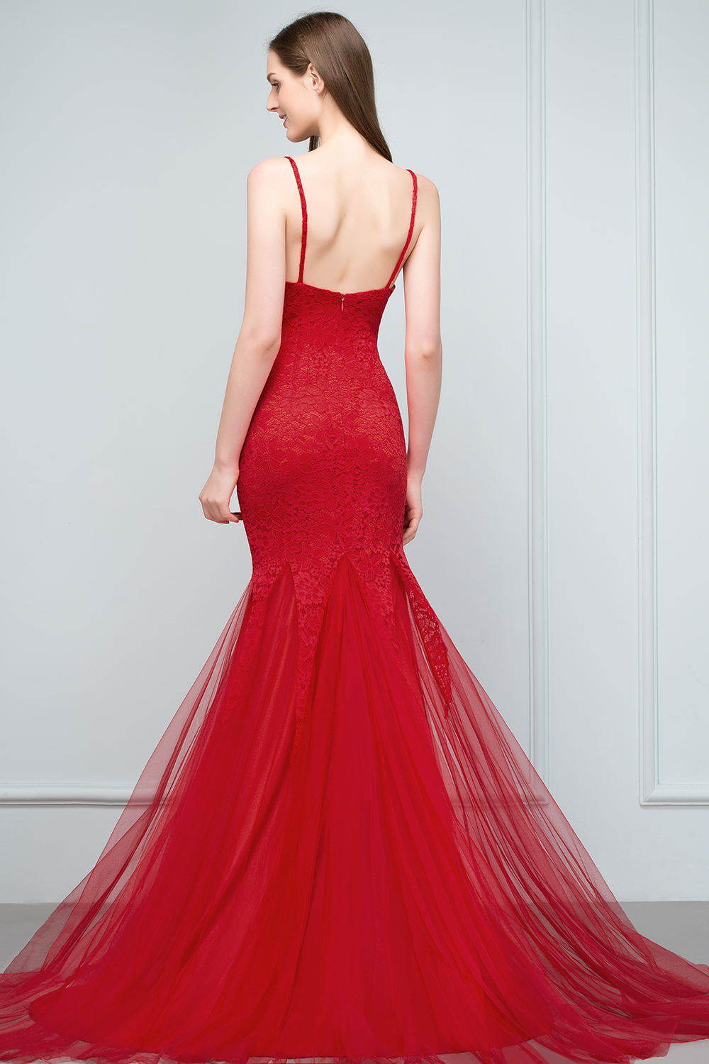 VANESSA | Mermaid Floor Length Illusion Neckline Sleeveless Tulle Lace Prom Dresses-newarrivaldress